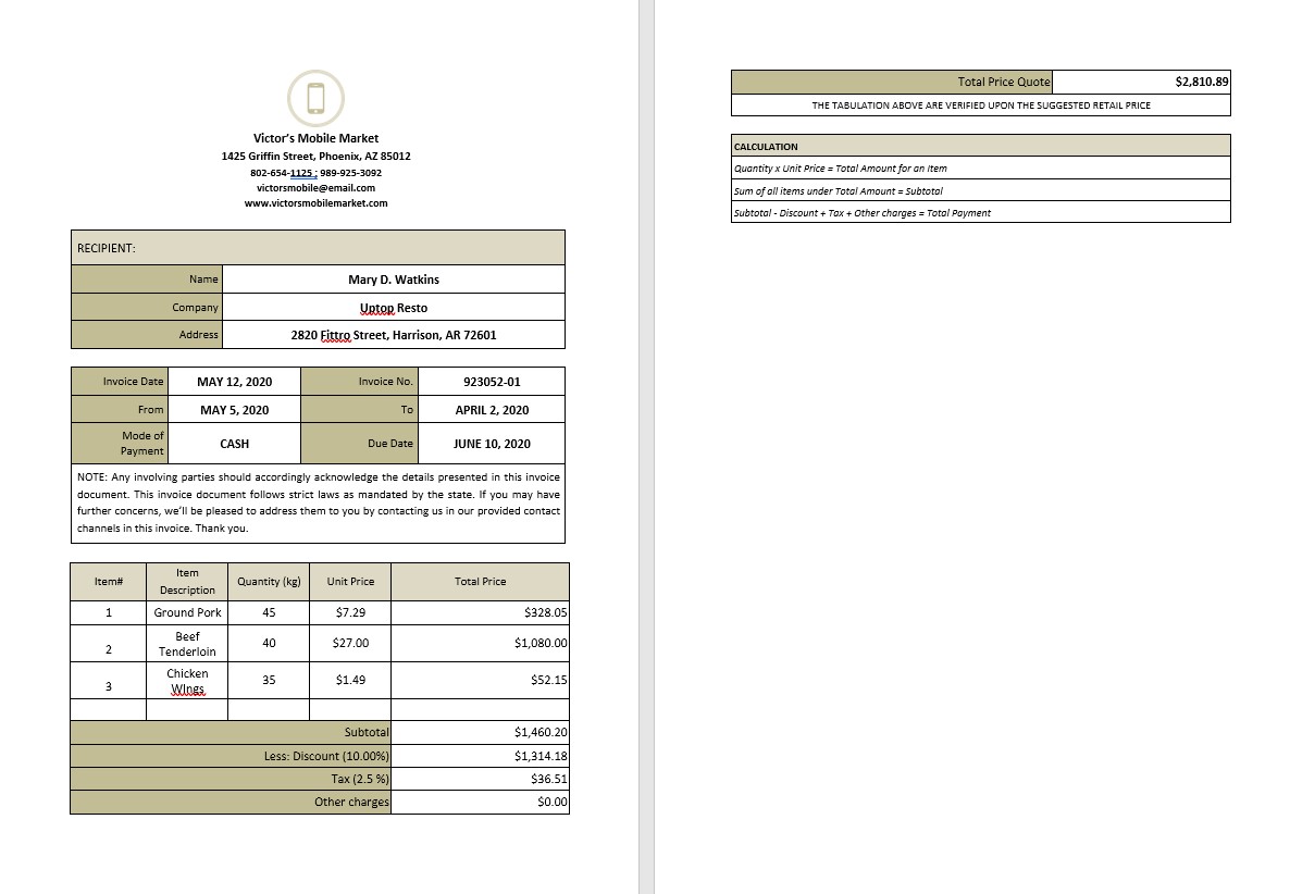 Blank Work From Home Invoice Template PSD template